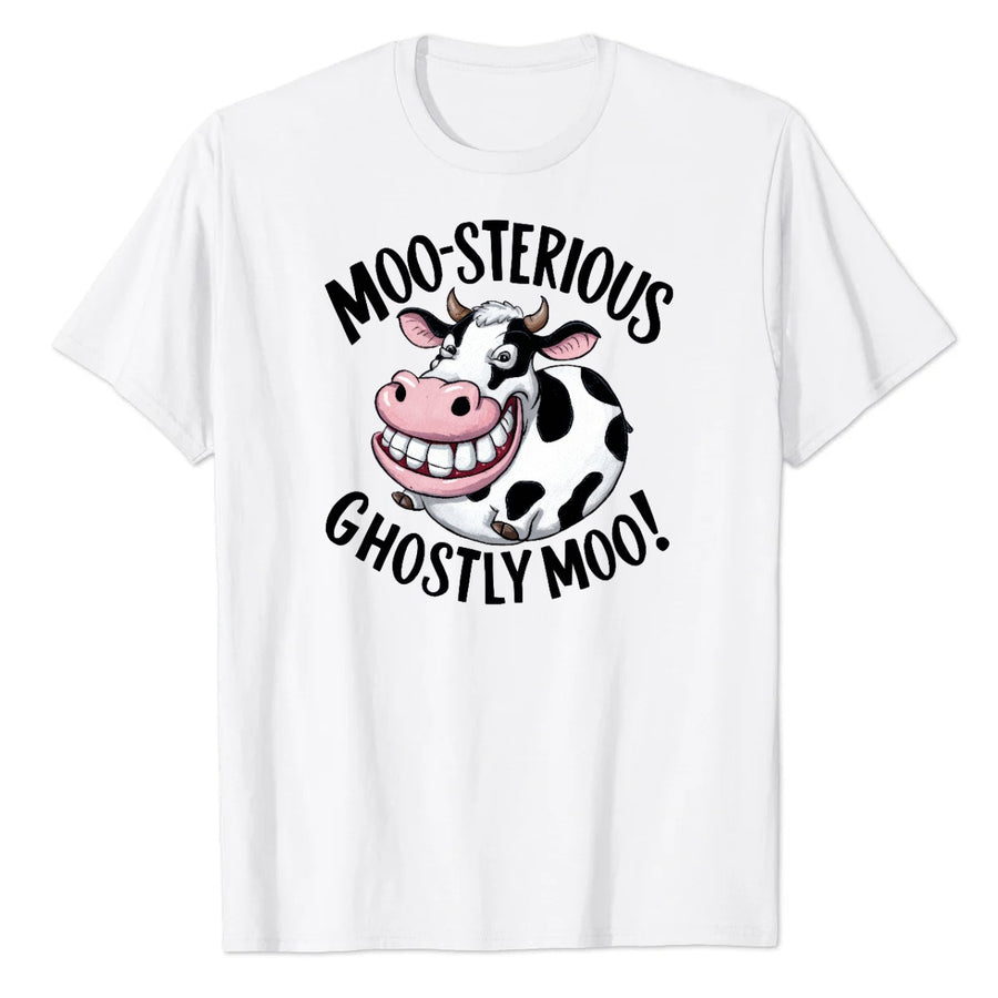 Moo-sterious Ghostly Moo Funny Cow Graphic Tee