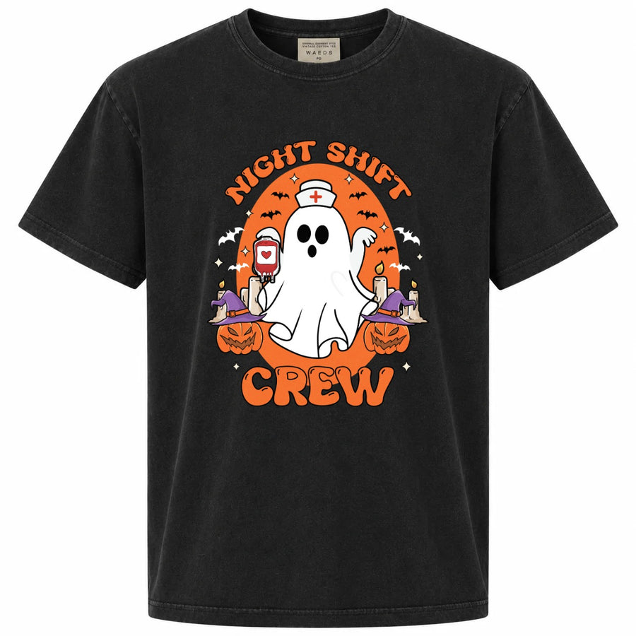 Night Shift Crew Ghost Nurse Halloween Graphic Tee