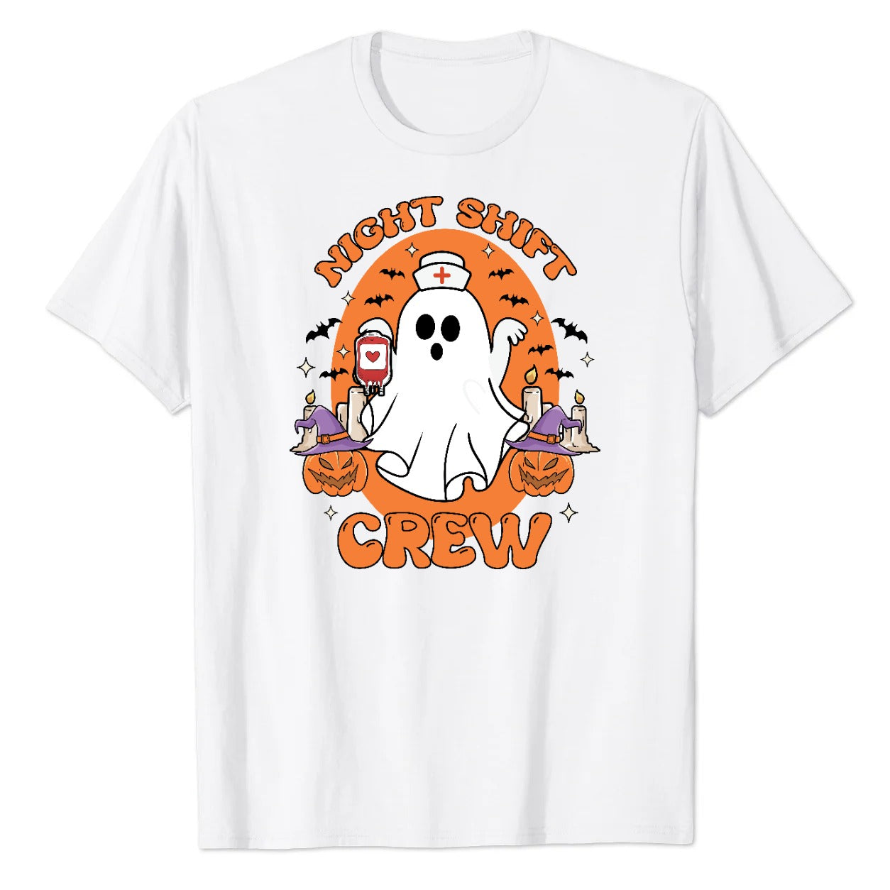 Night Shift Crew Ghost Nurse Halloween Graphic Tee