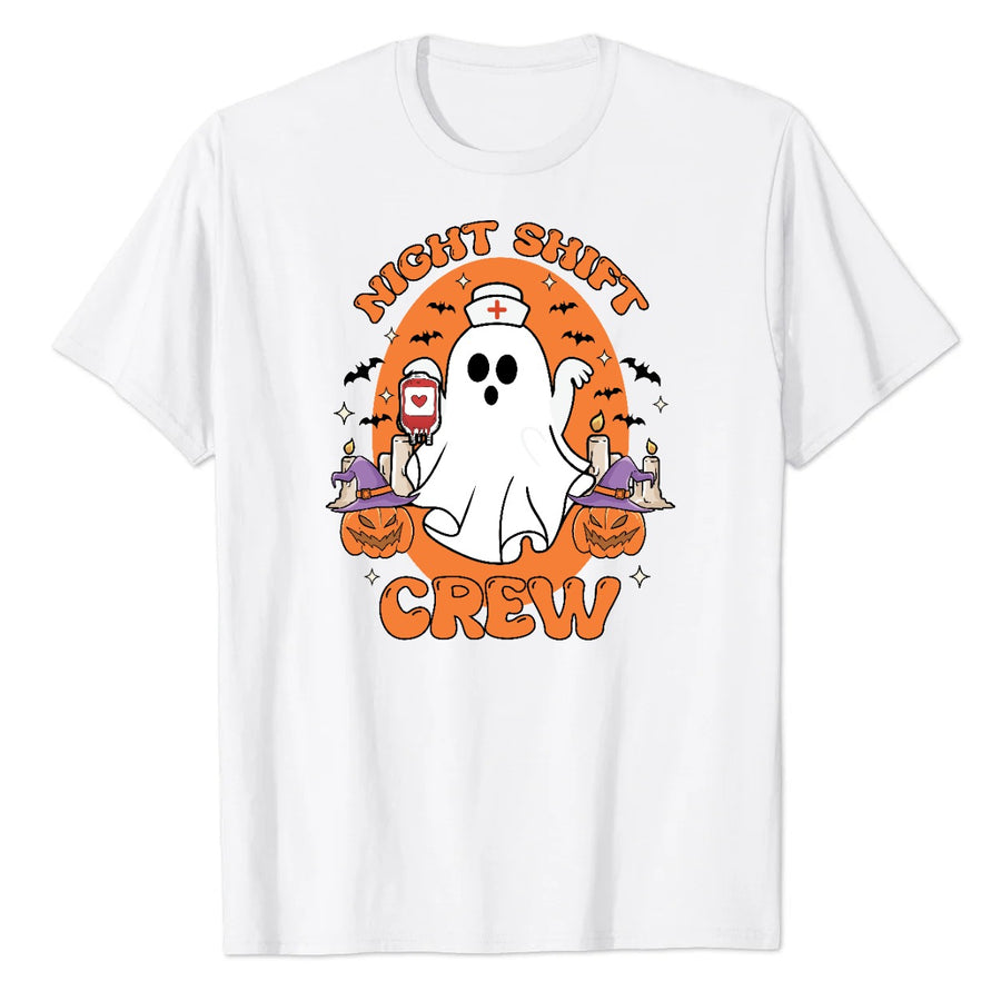 Night Shift Crew Ghost Nurse Halloween Graphic Tee