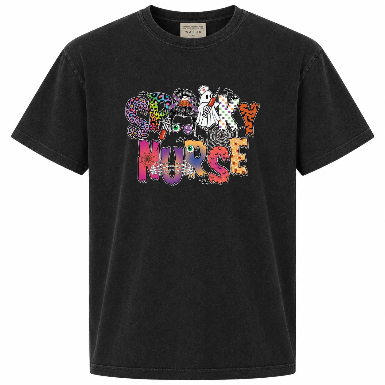 Spooky Nurse Messy Bun Halloween Graphic T-Shirt