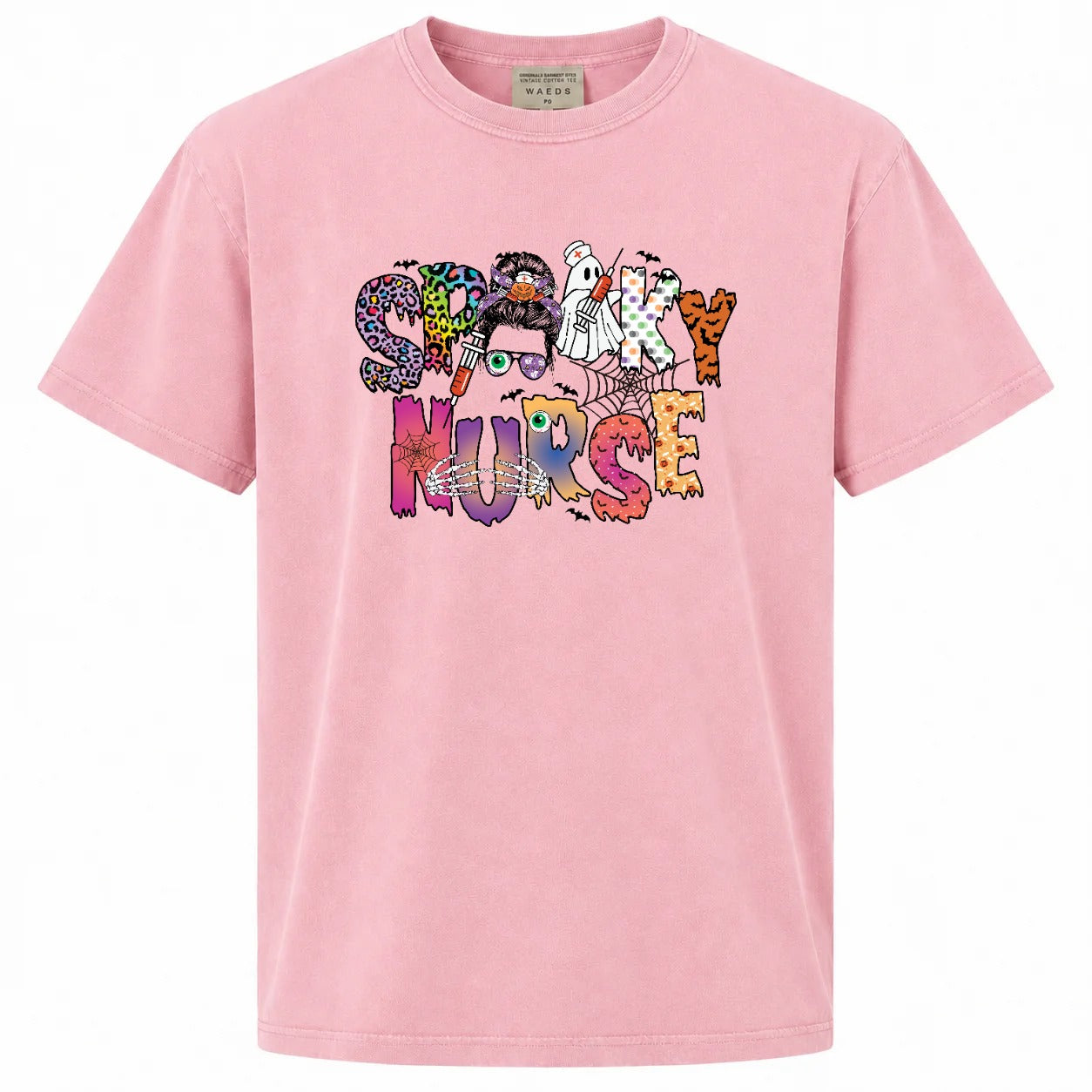 Spooky Nurse Messy Bun Halloween Graphic T-Shirt