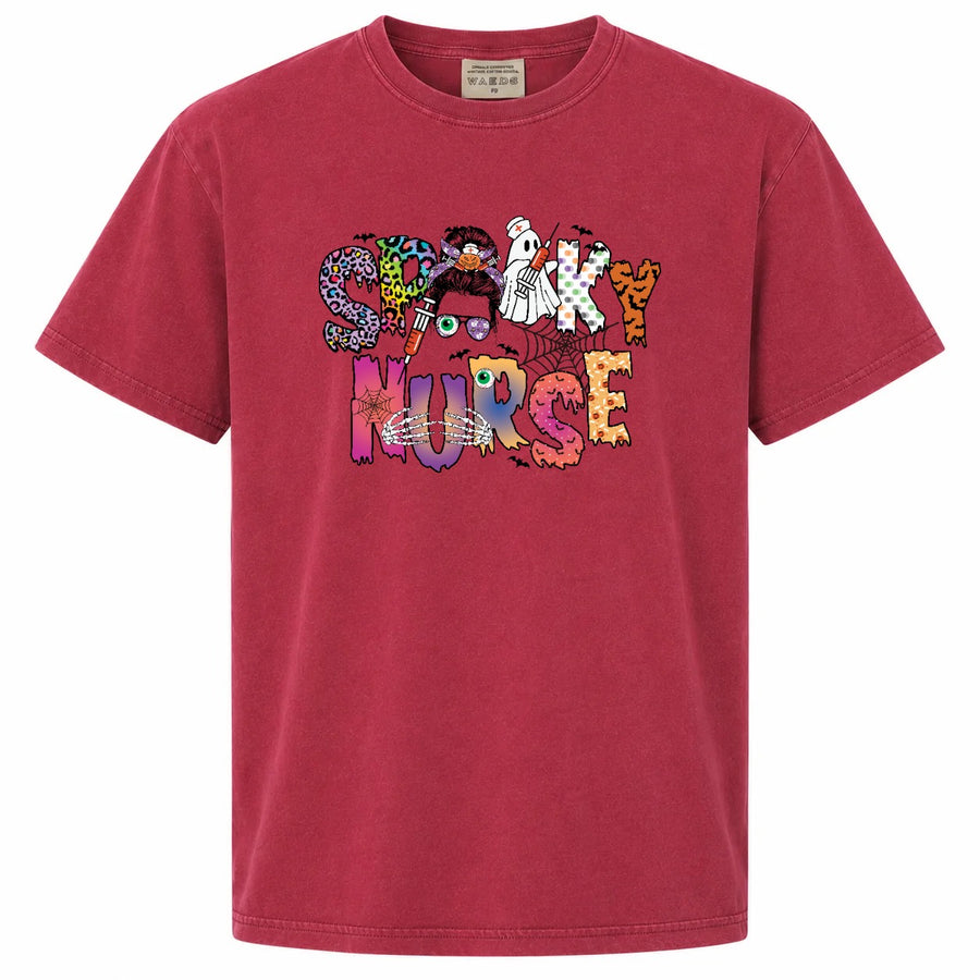 Spooky Nurse Messy Bun Halloween Graphic T-Shirt