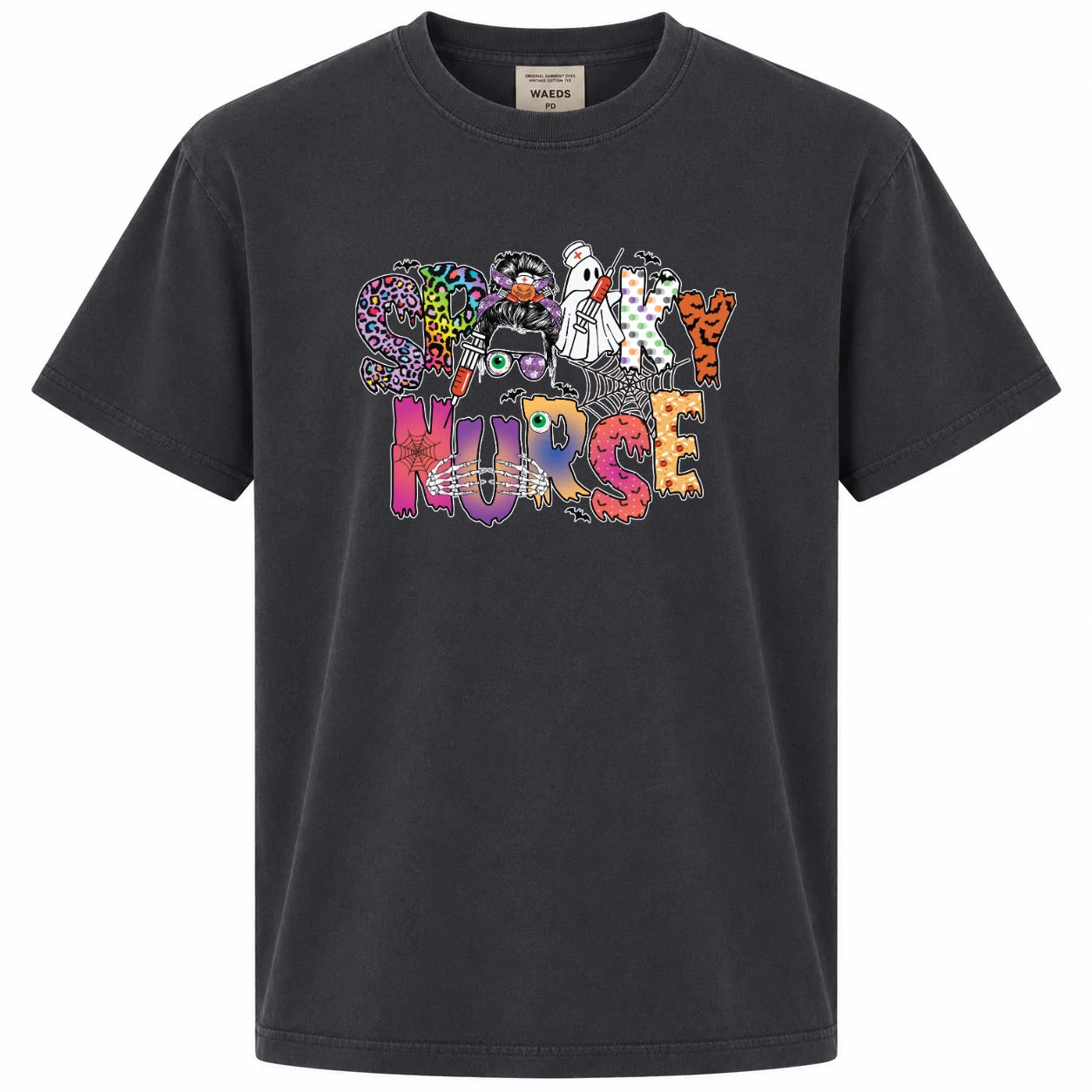 Spooky Nurse Messy Bun Halloween Graphic T-Shirt