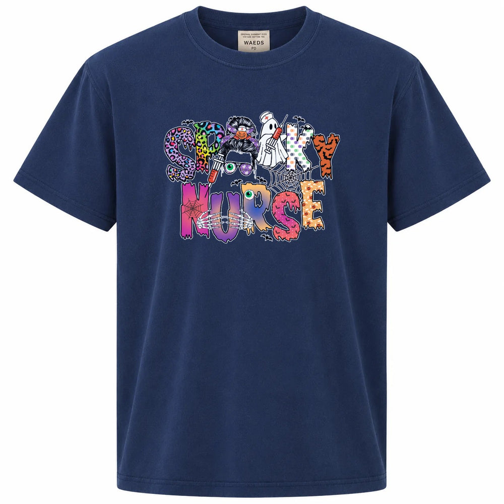 Spooky Nurse Messy Bun Halloween Graphic T-Shirt