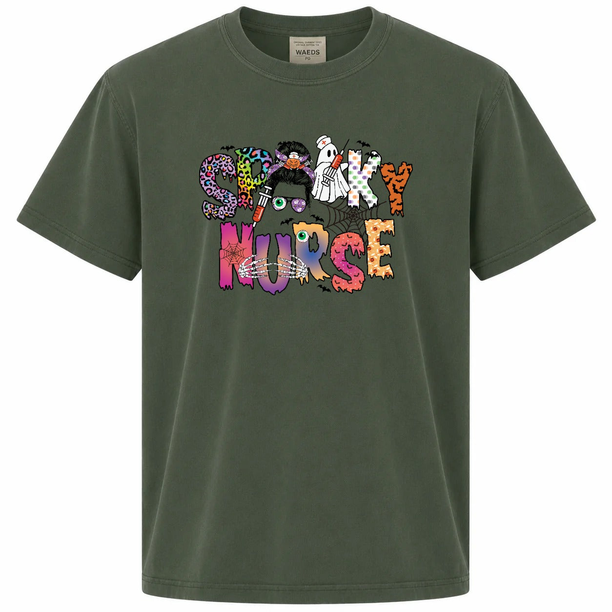 Spooky Nurse Messy Bun Halloween Graphic T-Shirt