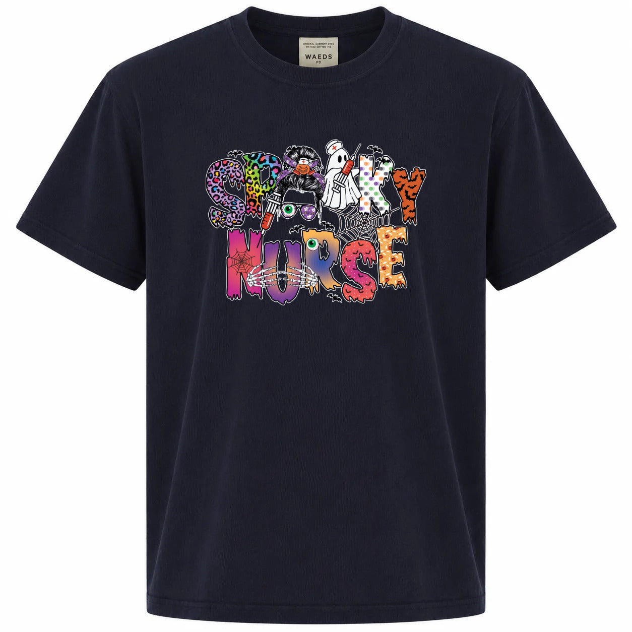 Spooky Nurse Messy Bun Halloween Graphic T-Shirt