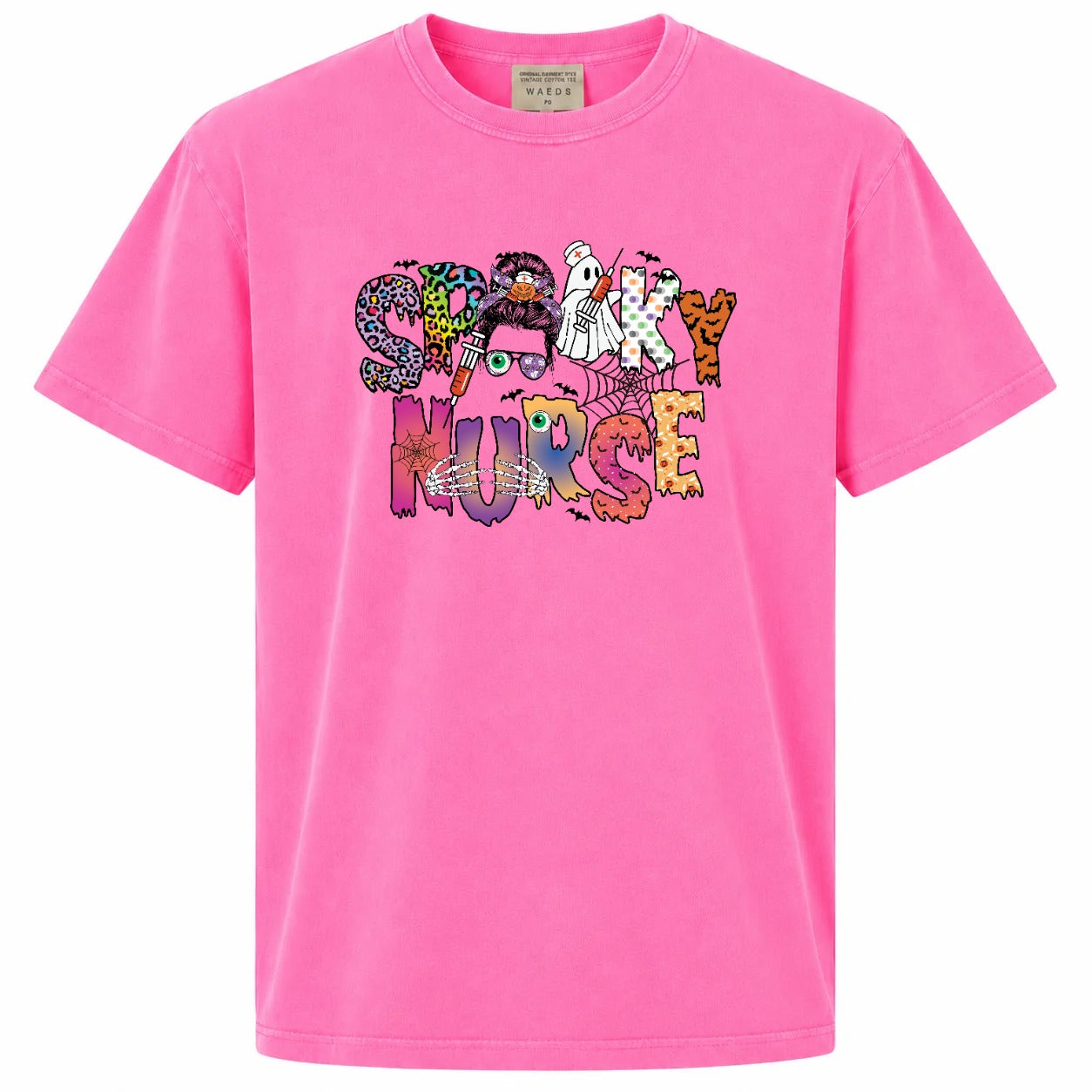 Spooky Nurse Messy Bun Halloween Graphic T-Shirt