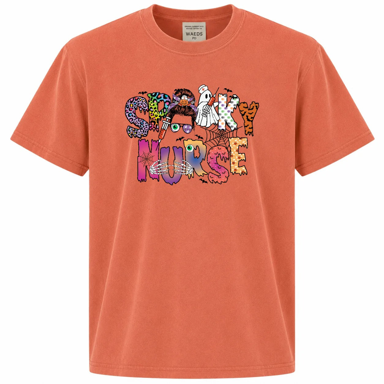 Spooky Nurse Messy Bun Halloween Graphic T-Shirt