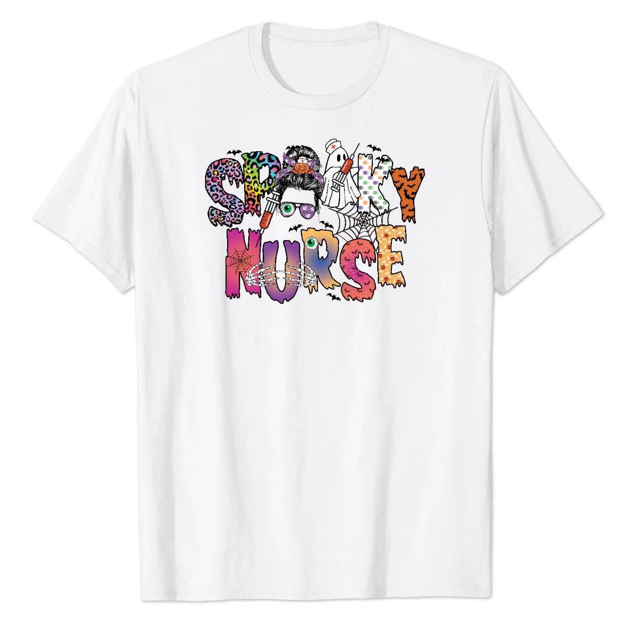 Spooky Nurse Messy Bun Halloween Graphic T-Shirt