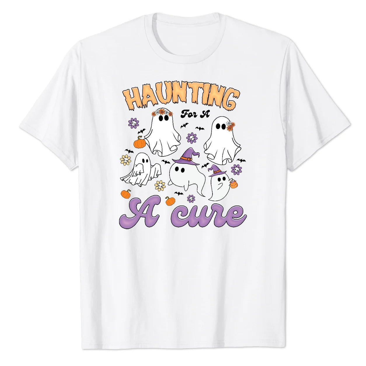 Haunting for a Cure Cute Ghost Halloween Graphic T-Shirt