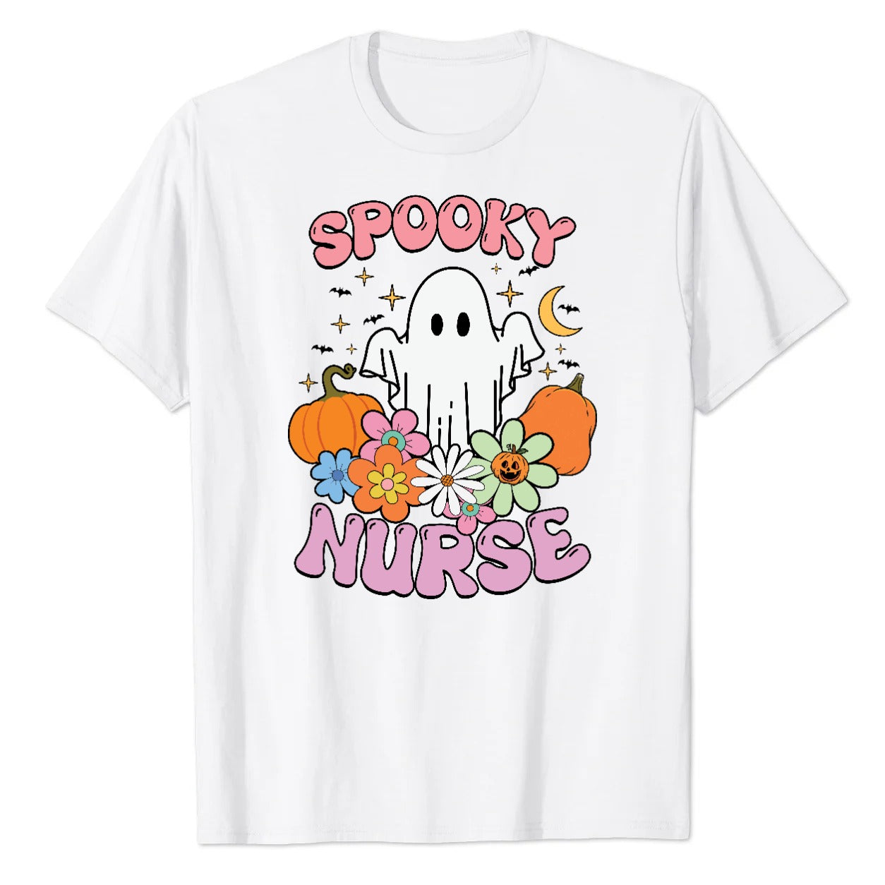 Spooky Nurse Retro Ghost Halloween Graphic T-Shirt