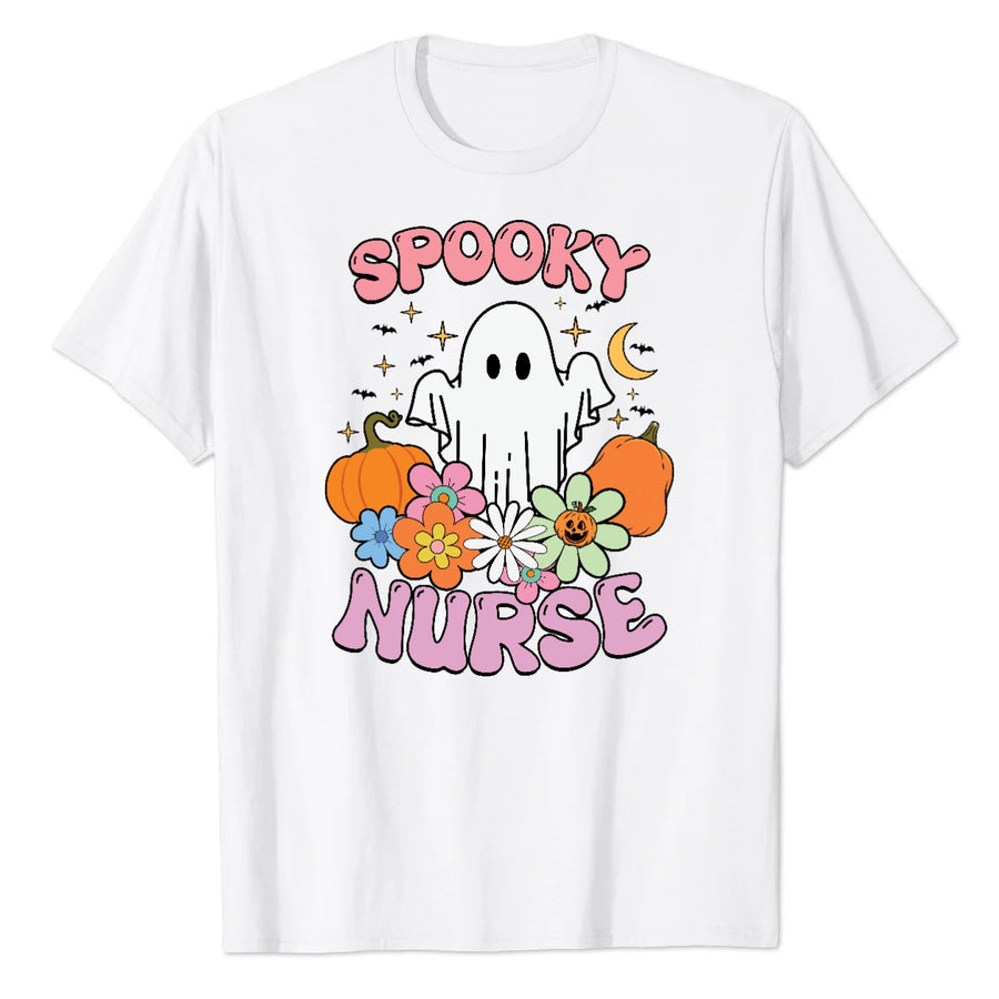 Spooky Nurse Retro Ghost Halloween Graphic T-Shirt