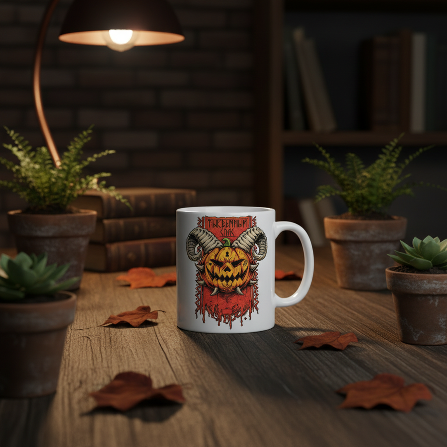 Demon Pumpkin Mug – Lifestyle Mockup