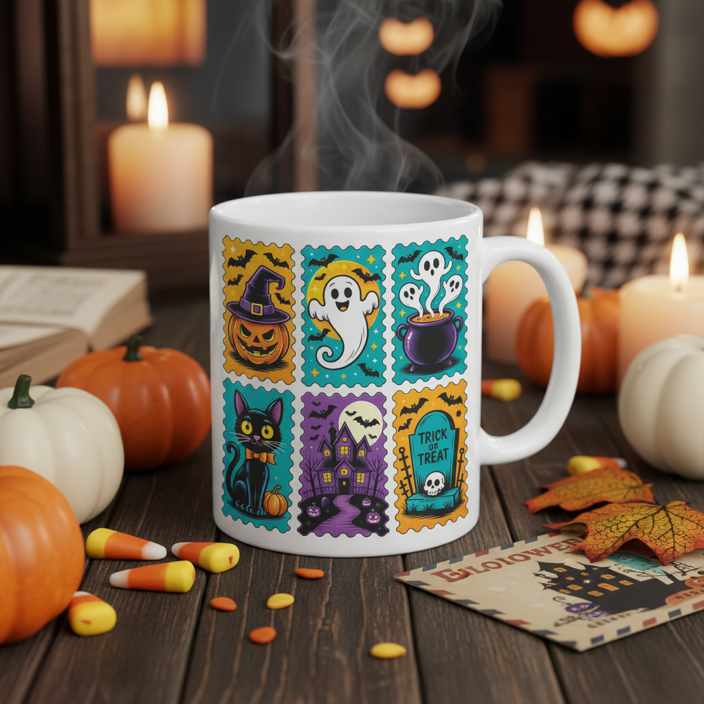 Halloween Stamps Graphic Mug – Lifestyle Mockup