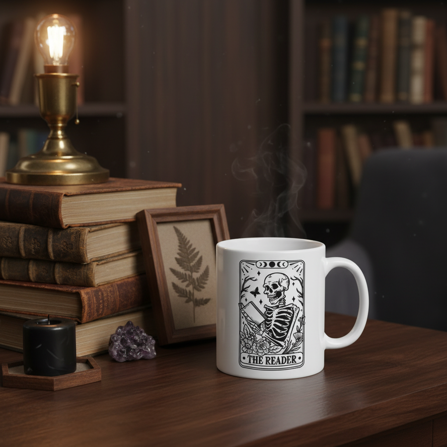 The Reader Tarot Graphic Mug – Lifestyle Mockup